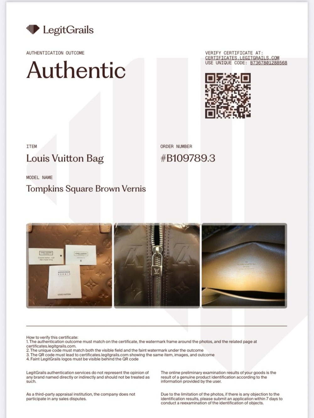Louis Vuitton Authentic Vintage Copper Patent Tompkins Verified COA Legitgrails - Picture 3 of 15